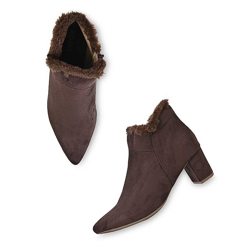 Rocia Brown Women Suede Fur-Trimmed Boots