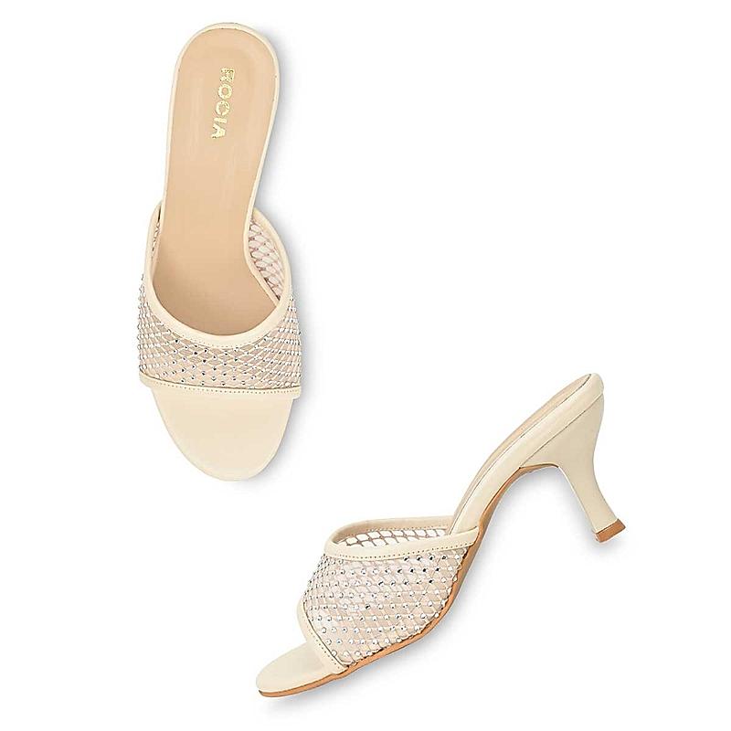 Rocia Beige Women Mesh Diamante Stilettos