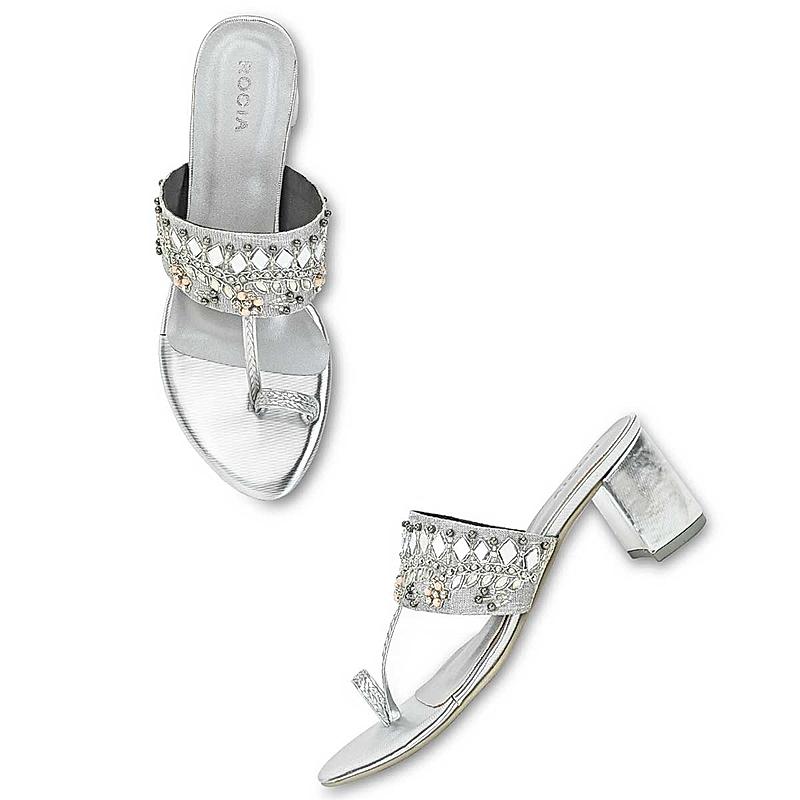 Rocia Silver Women Mirror Work Sandals