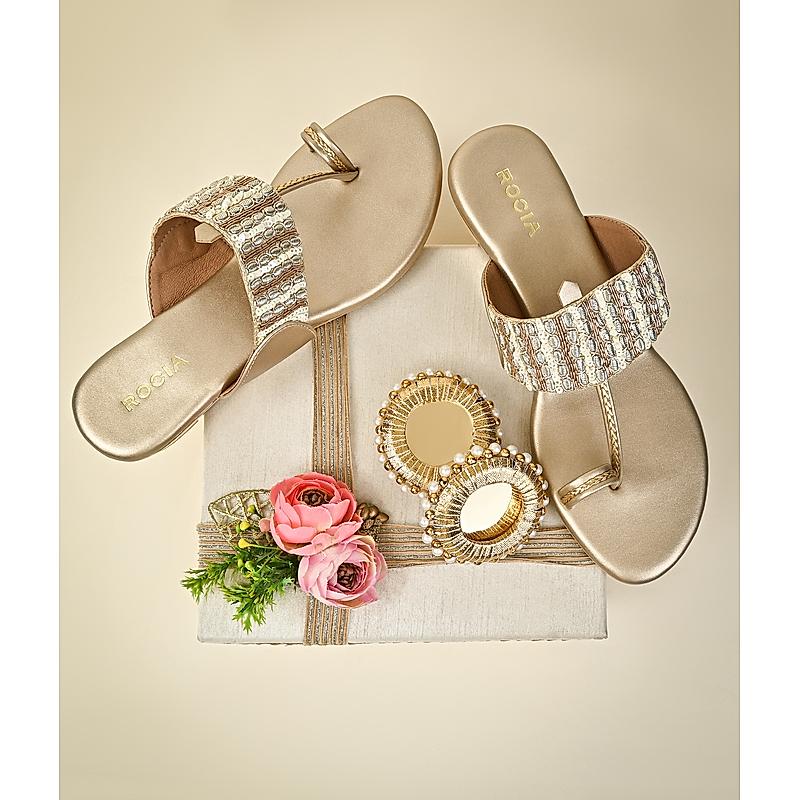 Rocia Gold Women Hand Embroidered Flats