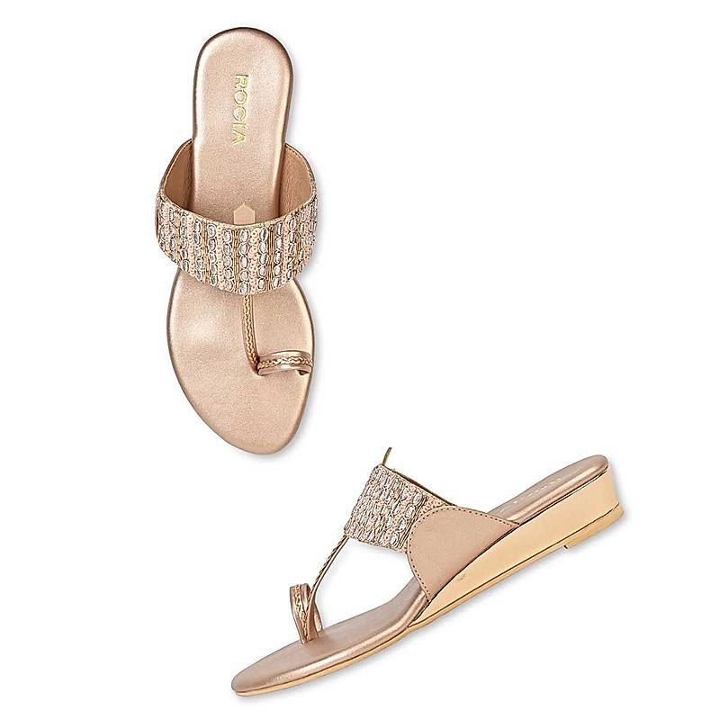 Rocia Rose Gold Women Hand Embroidered Flats