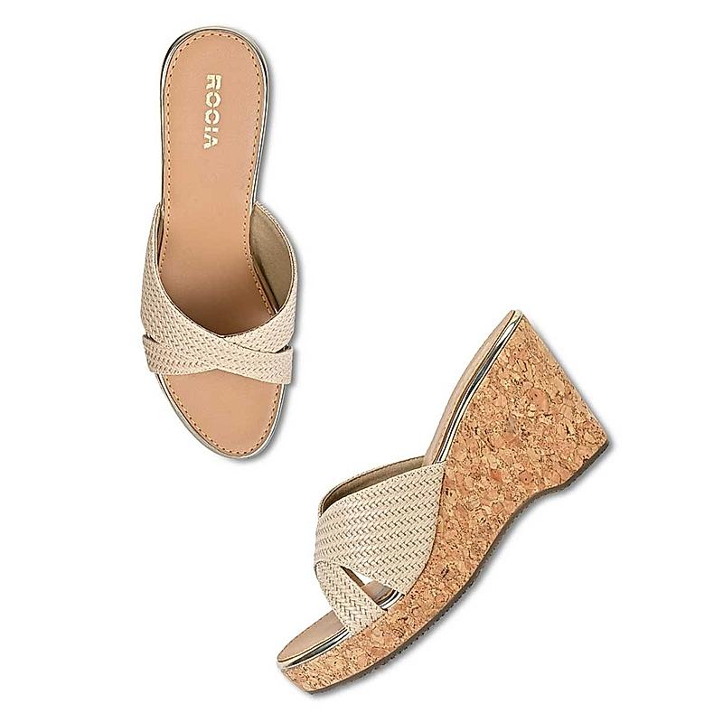 Rocia Beige Women Criss Cross Woven Platform Heels