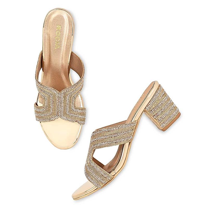 Rocia Rose Gold Women Diamond Embellished Block Heels