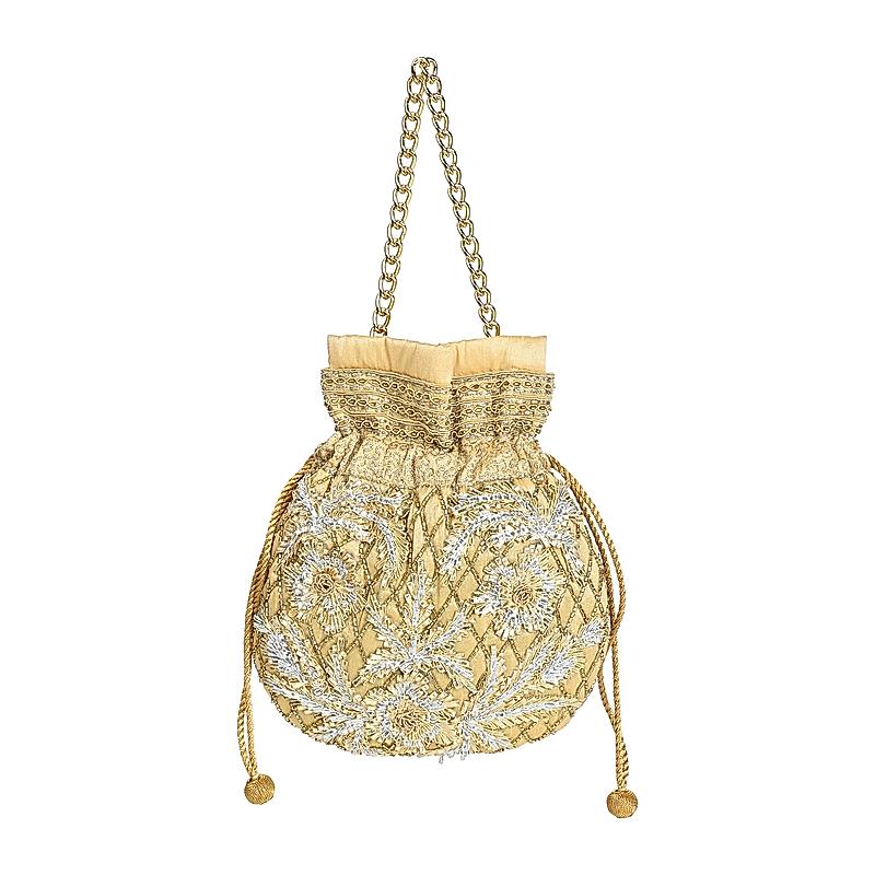 Rocia Gold Women Hand Embroidered Potli