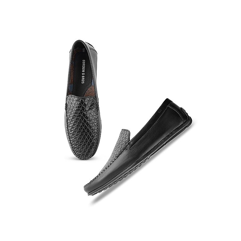 GORDON & BROS BLACK MEN SLIP ON MOCCASINS