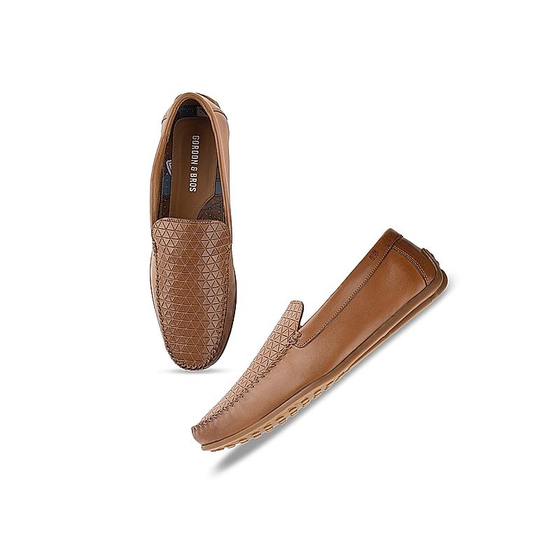 GORDON & BROS TAN MEN SLIP ON MOCCASINS