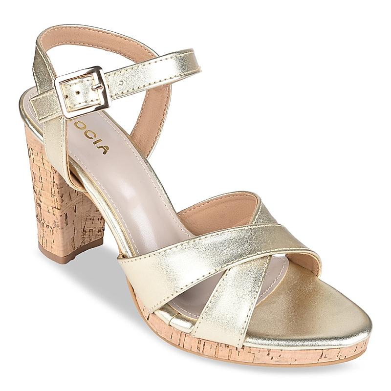 Rocia Gold Women High Block Heel Sandal