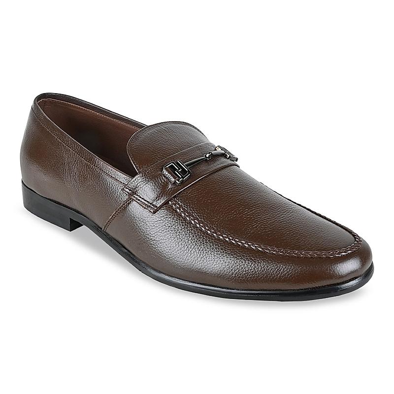 Imperio Brown Men Formal Leather Buckled Slip Ons