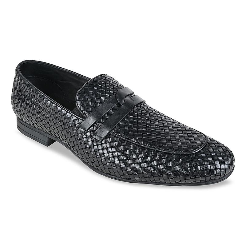 Imperio Black Men Woven Leather Formal Slip Ons