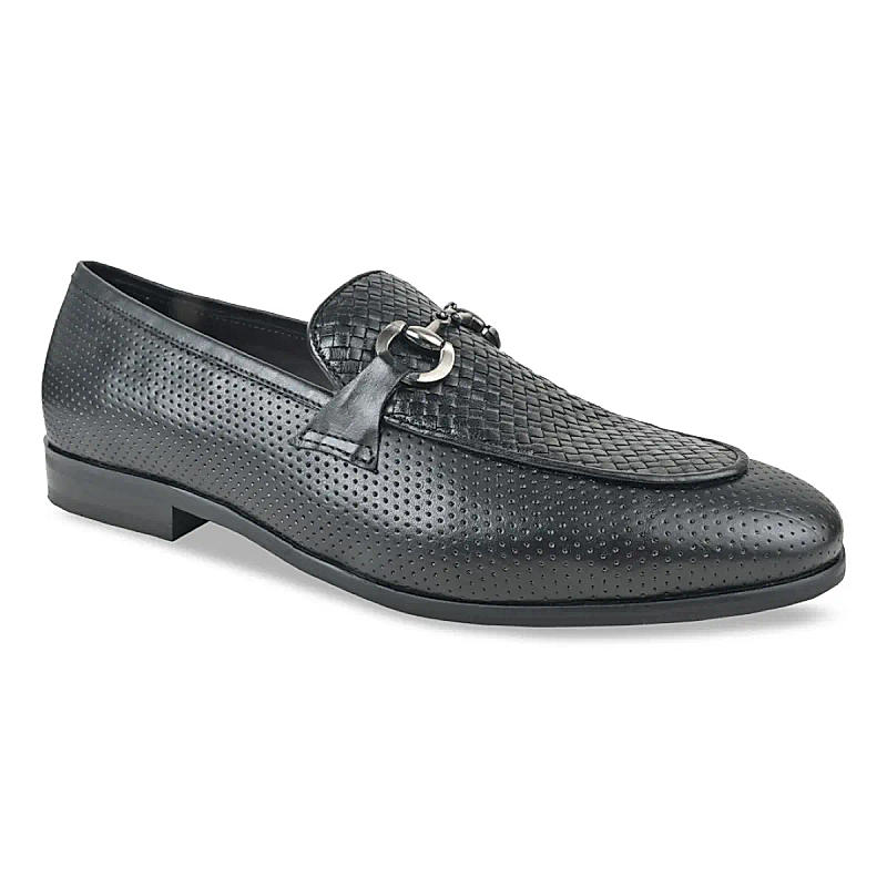 Imperio Black Men Textured Leather Buckled Slip Ons