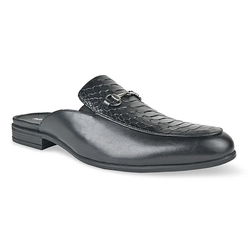 Imperio Black Mens Textured Leather Mules