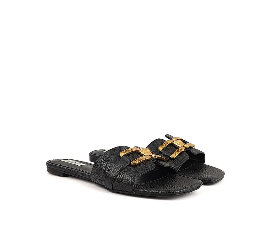 Black Sliders With Gold Embellishment