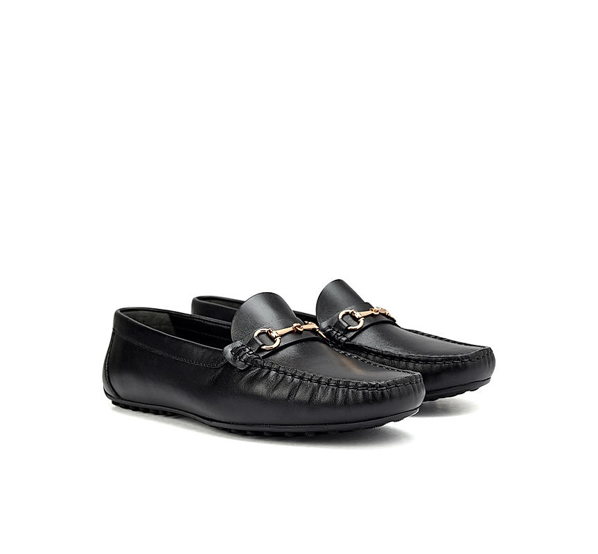 Black Leather Moccasins With Buckle