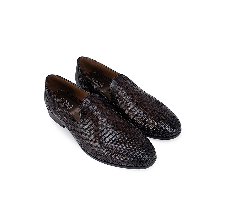 Coffee Woven Pattern Loafers