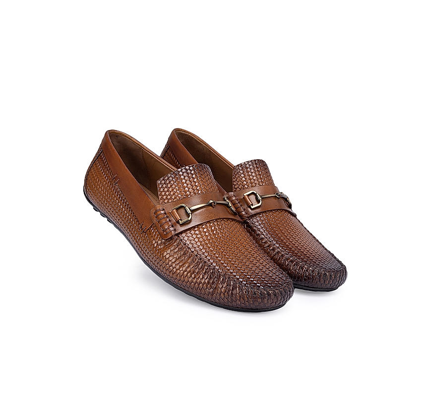 Tan Textured Leather Moccasins