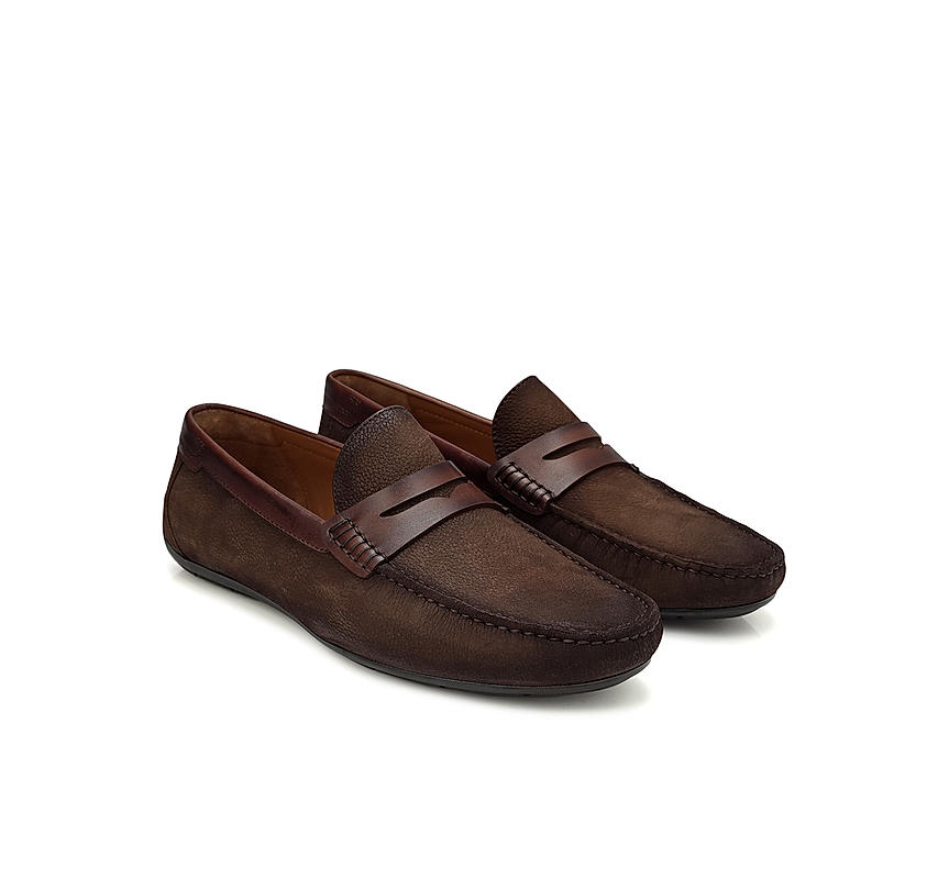 Coffee Moccasins With Leather Panel