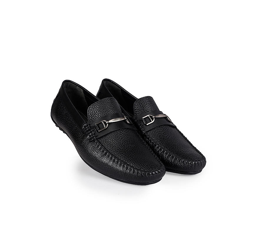 Black Leather Moccasins With Buckle