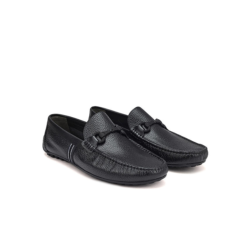 Black Striped Leather Moccasins