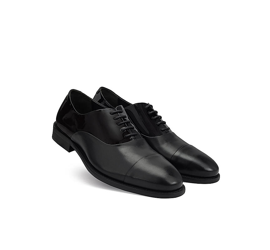 Black Leather Cap Toe Lace Ups