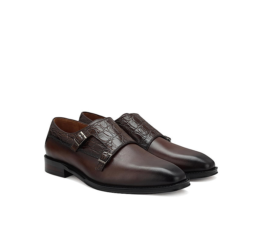 Coffee Croco Textured Monk Straps