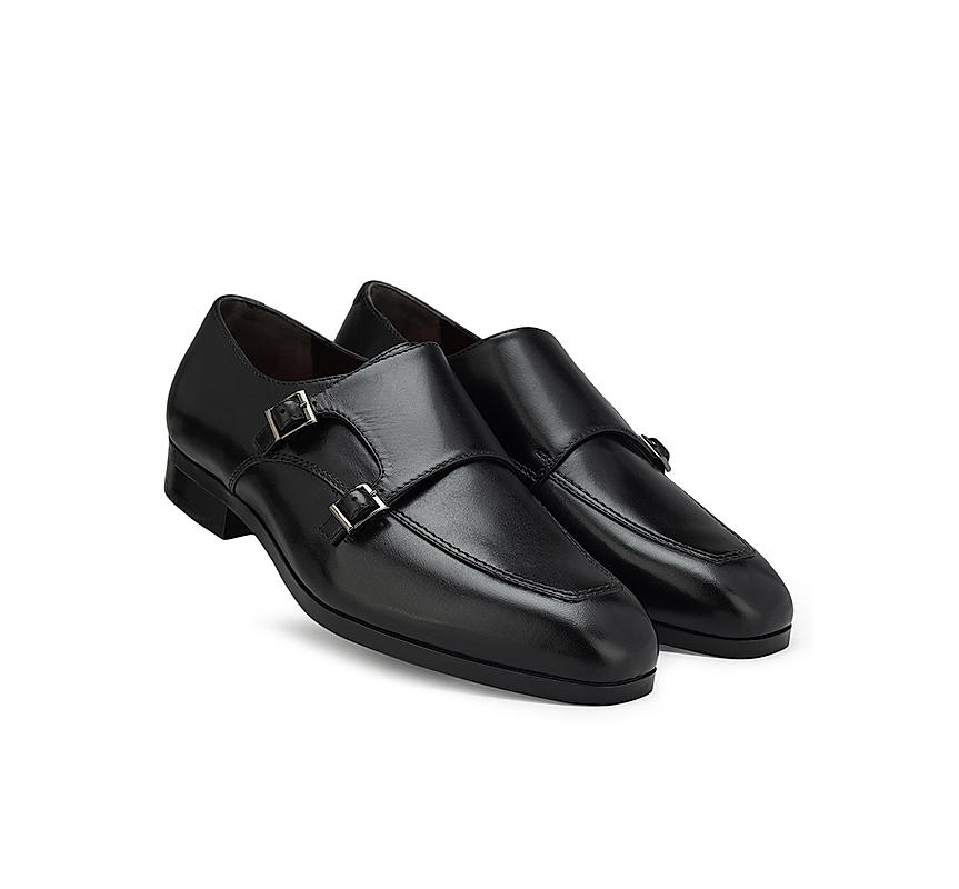 Black Plain Leather Monk Straps