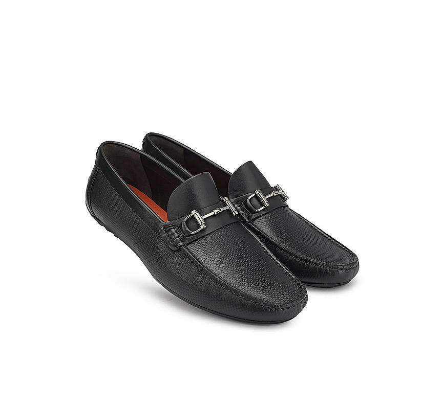 Black Leather Moccasins With Buckle