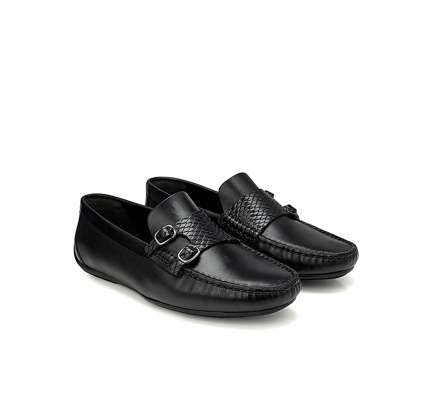 Black Monk Strap Style Moccasins