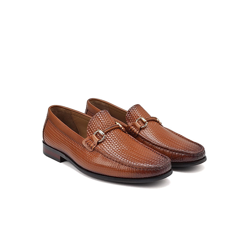 Tan Textured Leather Loafers