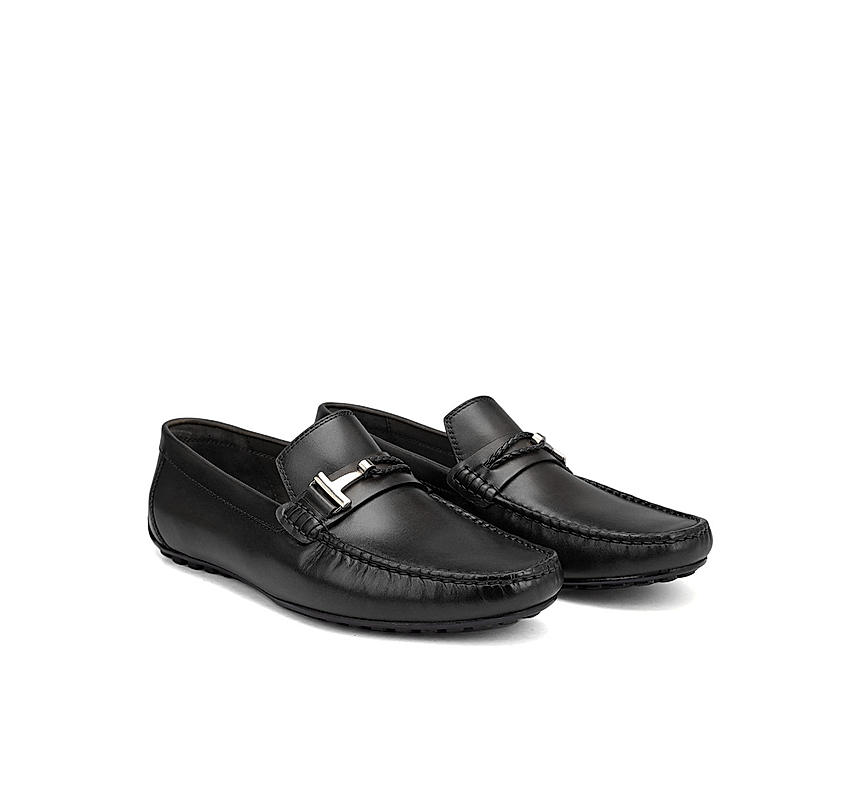 Black Braided Leather Moccasins