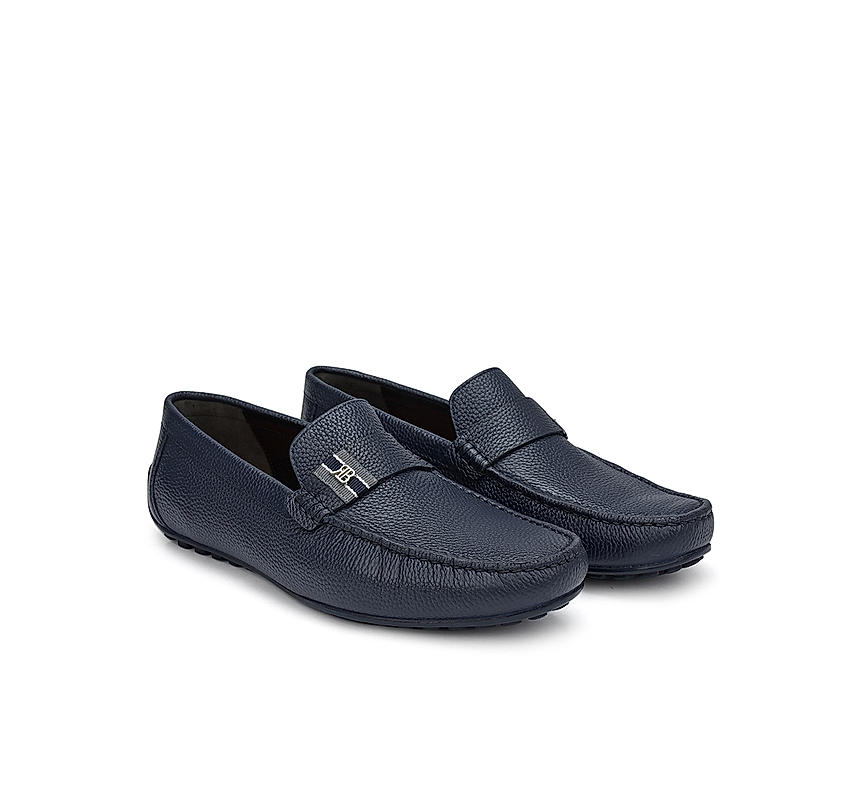 Blue Textured Leather Moccasins