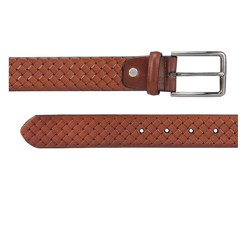 Tan Woven Pattern Leather Belt