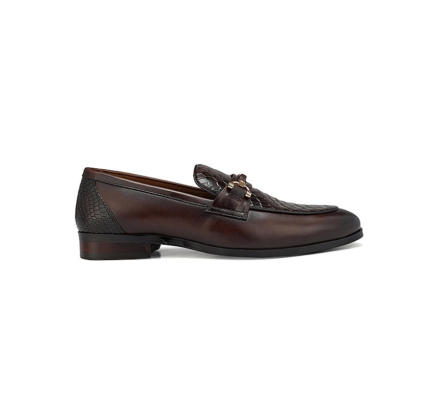 Coffee Croco Textured Loafers