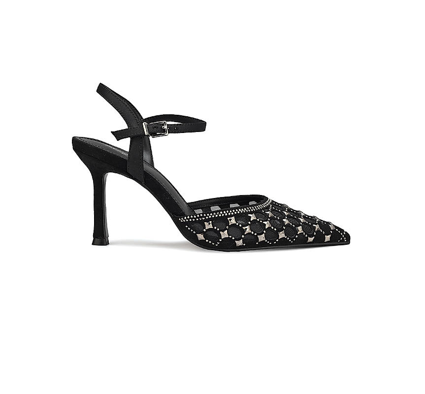 Black Embellished Slingback Heels