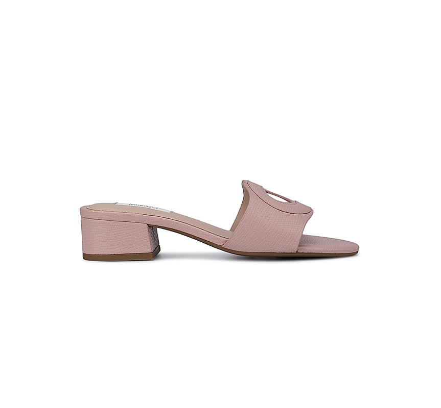 Pink Detailed Strap Textured Heels