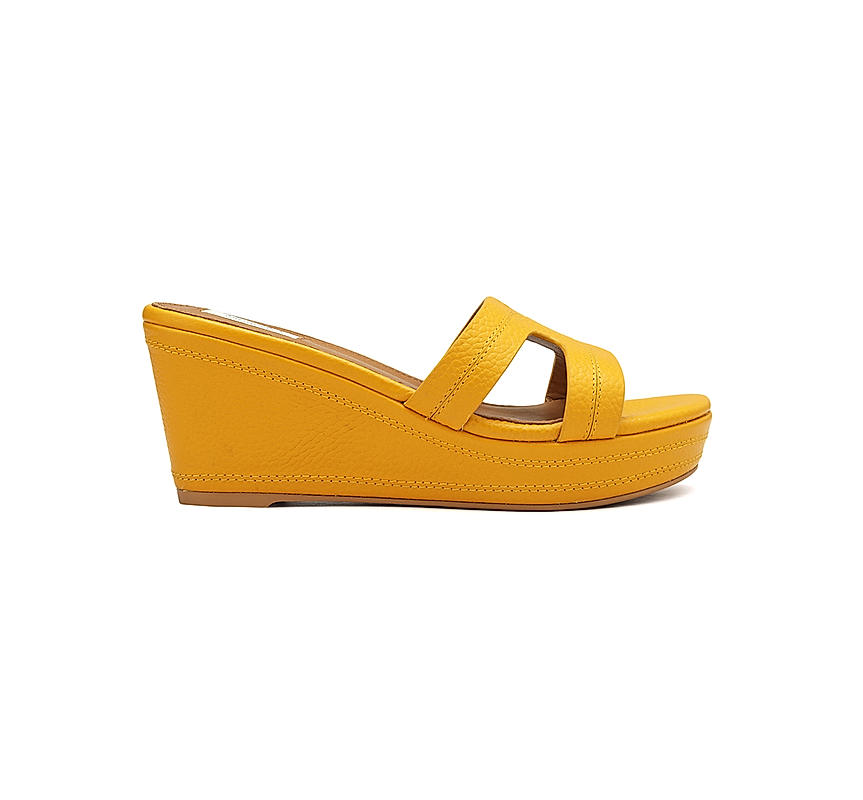 Mustard Textured Leather Wedges