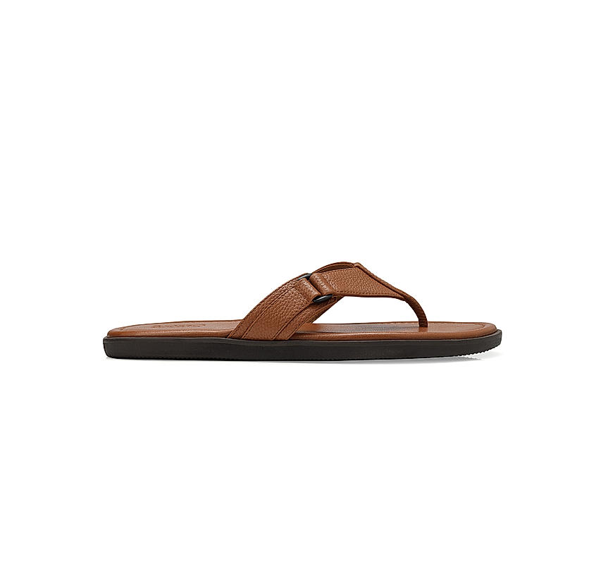 Tan Textured Leather Thong Slippers