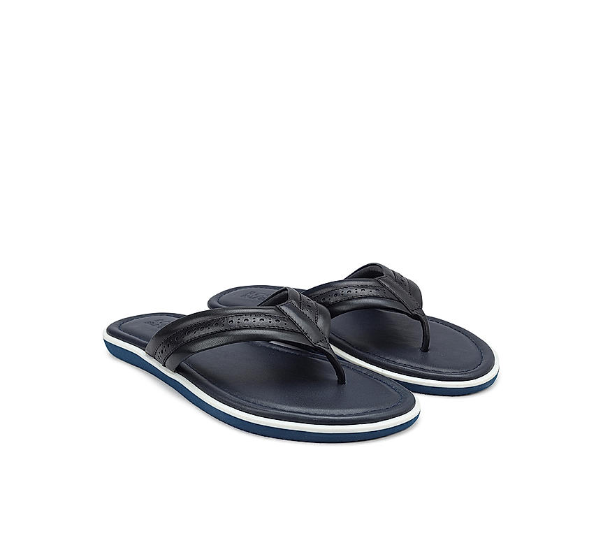 Navy Thong Leather Slippers