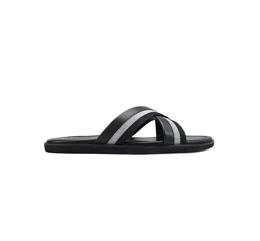 Black Criss Cross Leather Slippers