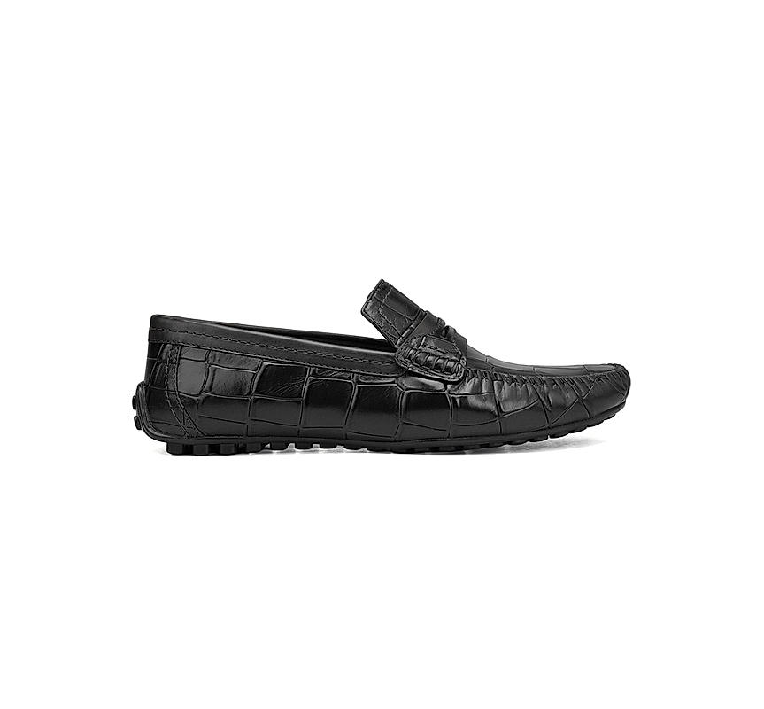 Black Croco Textured Moccasins