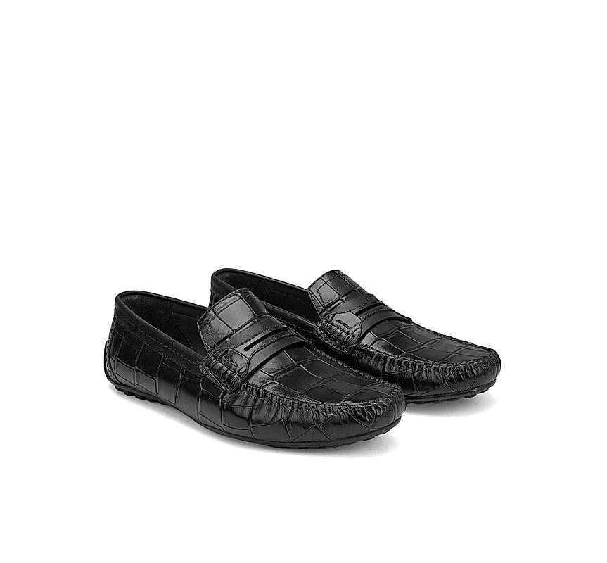 Black Croco Textured Moccasins