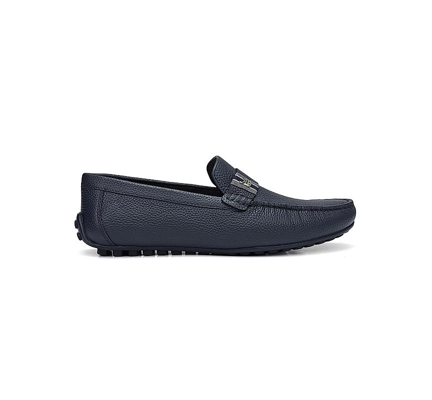 Blue Textured Leather Moccasins