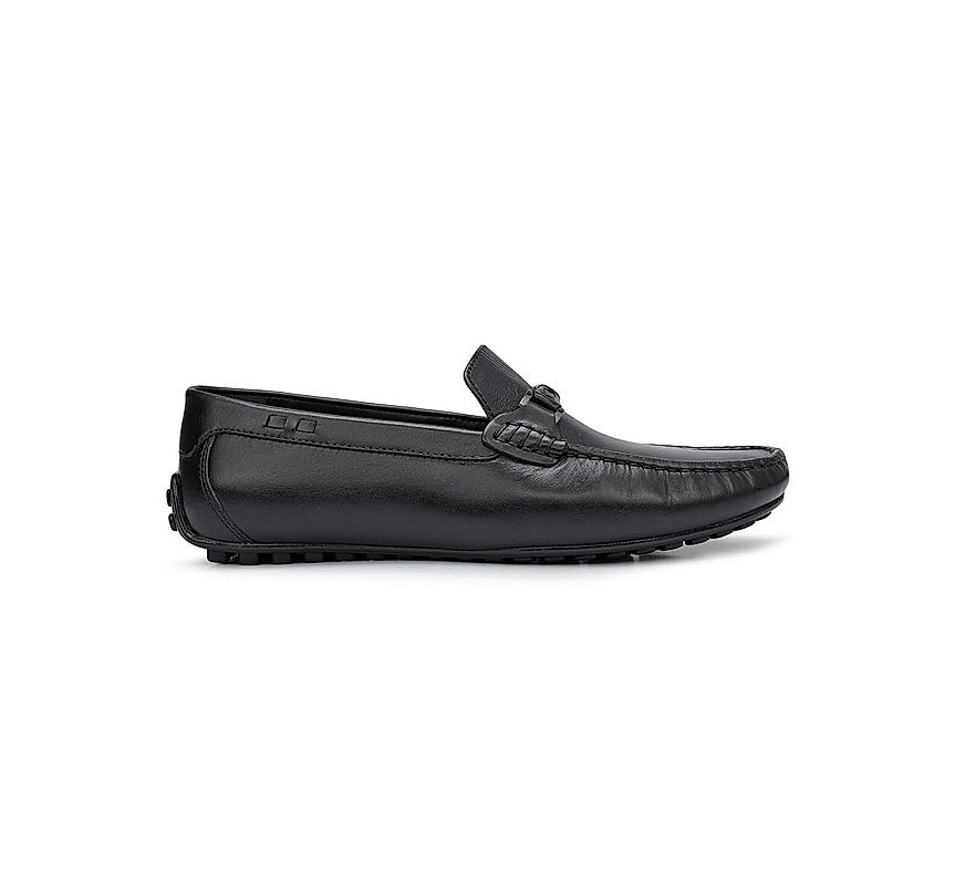 Black Plain Leather Moccasins