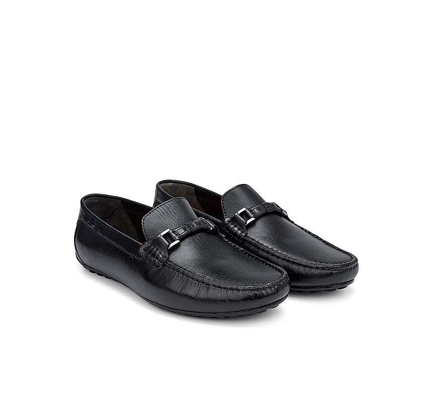 Black Plain Leather Moccasins