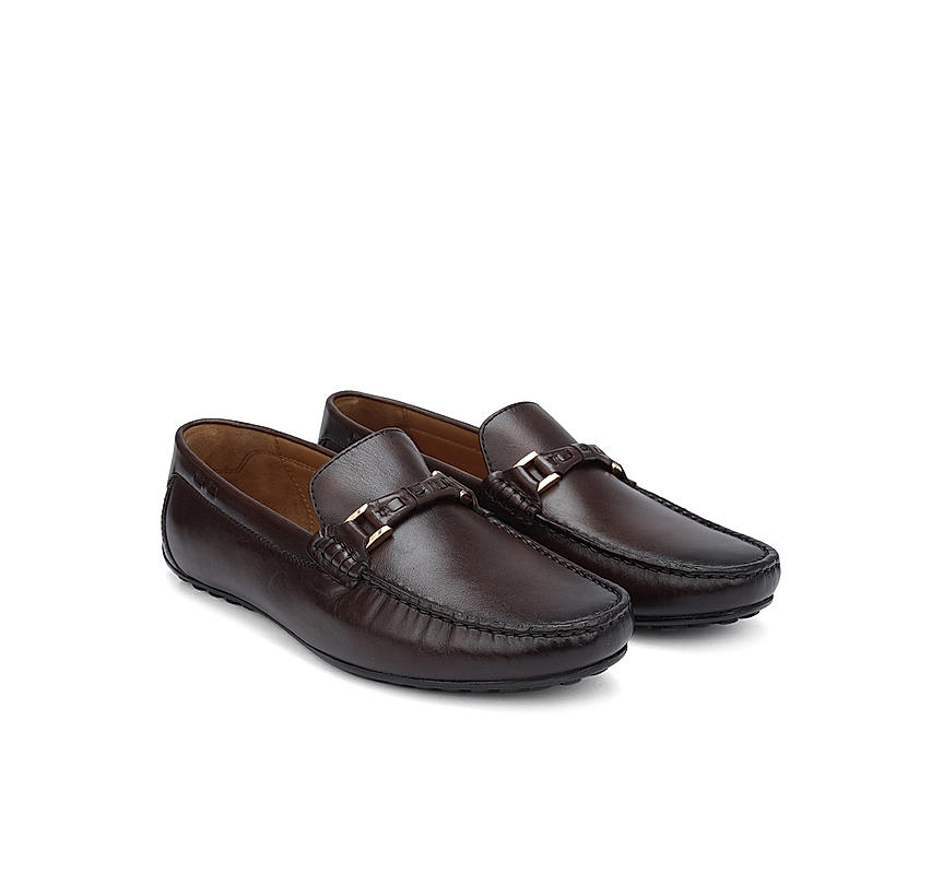 Brown Plain Leather Moccasins