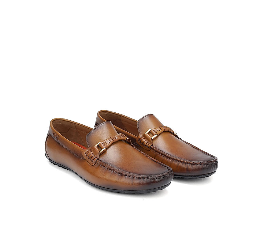 Tan Plain Leather Moccasins