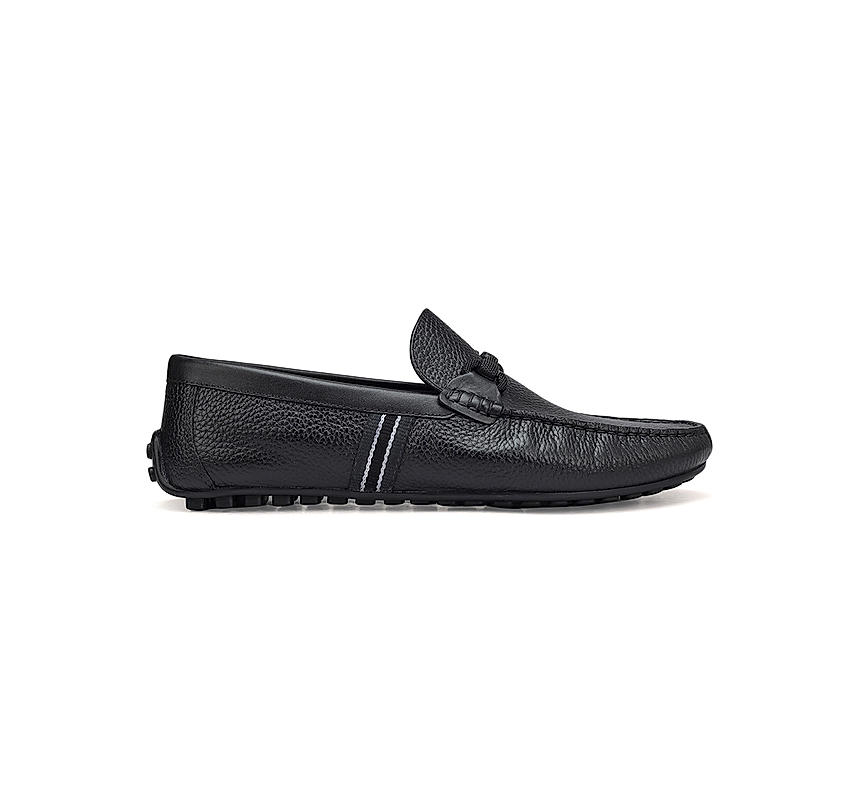 Black Striped Leather Moccasins