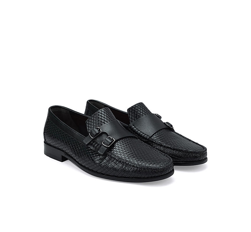 Black Monk Strap Style Moccasins