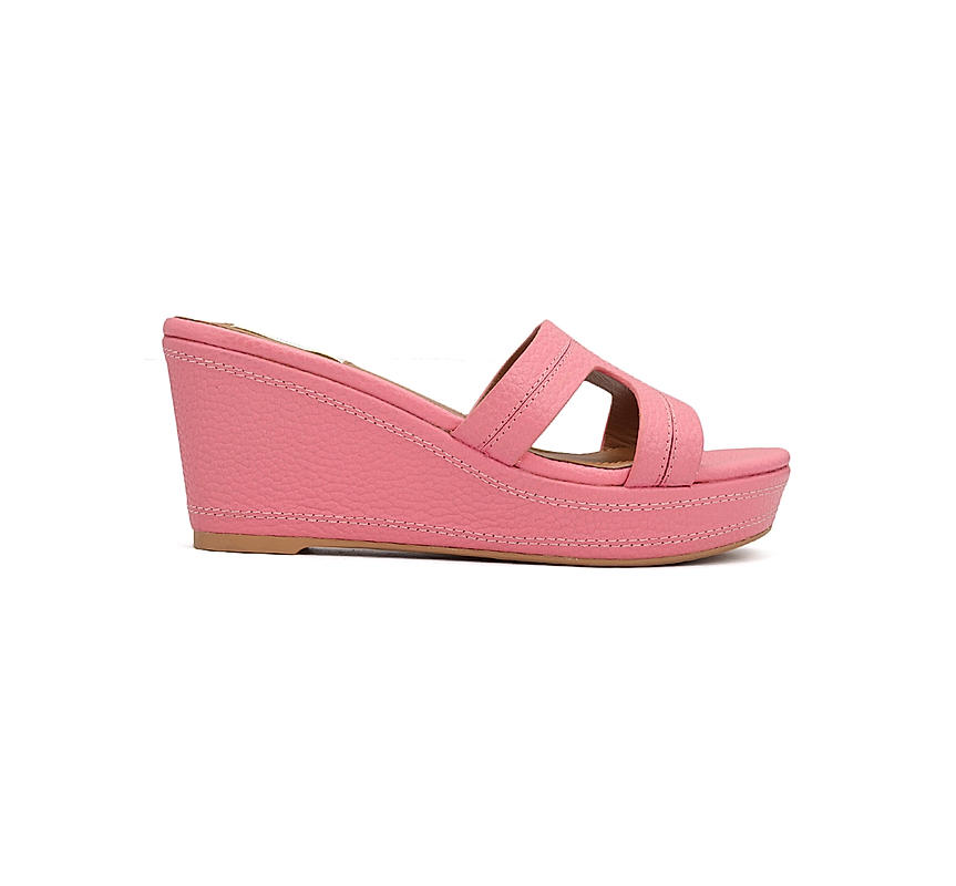 Pink Textured Leather Wedges