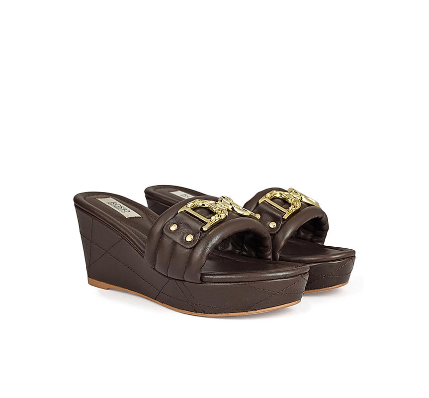 Brown Leather Wedges With Buckle