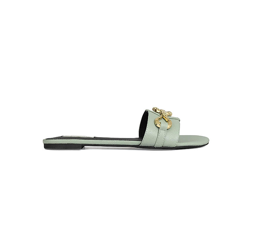 Jade Leather Flats With Buckle